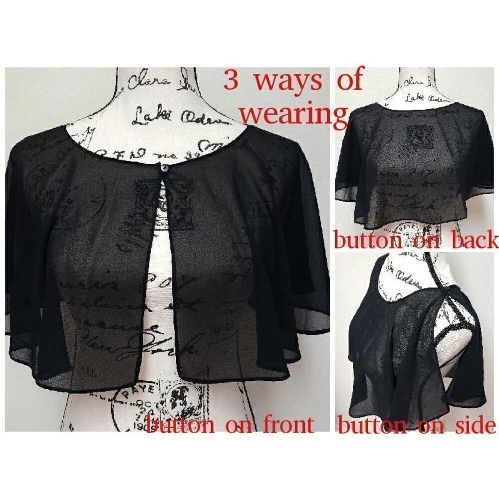 Mesh Evening Gothic Flapper 1920s Simple Black Shawl Wrap Cape NEW - Picture 2 of 16